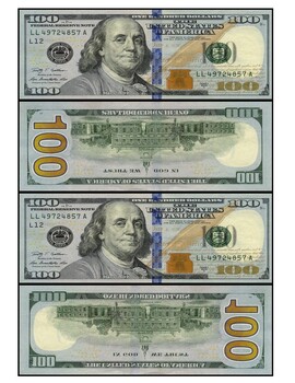 Preview of Realistic Money Printable 1,5,10,20,50,100