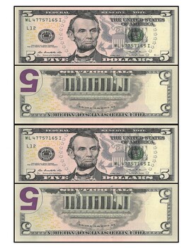 Realistic Money Printable 1,5,10,20,50,100