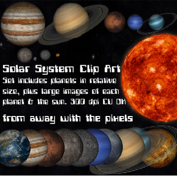 Preview of Realistic Solar System Clip Art - Planets Relative Size and Fixed Size