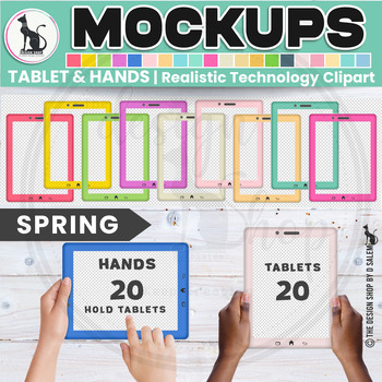 Preview of Realistic Technology Clip art Tablet and Hands Hold Tablet Spring Mockup