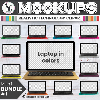 Preview of Realistic Technology Clipart for Seller Mockups Colorful Laptop Bundle