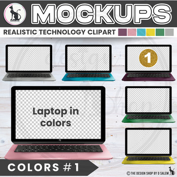 Preview of Realistic Technology Clipart for Seller Mockups Colorful Laptop Set 1