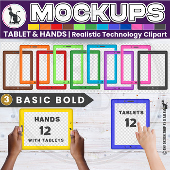 Preview of Realistic Technology Clip art Tablet and Hands Hold Tablet Bold Colors | Set 3