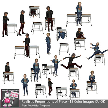 Preview of Realistic Teenagers (Tweens) Prepositions of Place Clip Art - Grammar Clipart