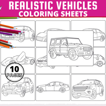 Preview of Realistic Vehicles Coloring Book Printables | Modern Transport Coloring | Cars