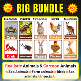 Realistic and Cartoon Animals Bundle Vocabulary Flashcards