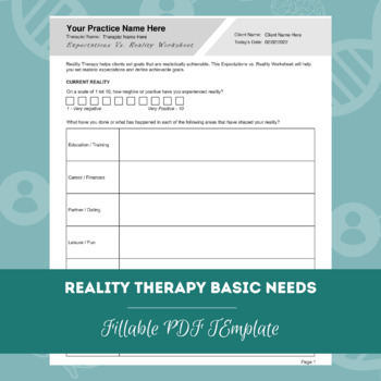 Reality Therapy Expectations Vs Reality Worksheet | Editable / Fillable PDF