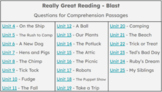 Really Great Reading - Blast - Questions for Comprehension Passages