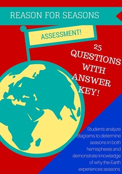 Preview of Reason for Seasons Assessment {25 questions with answer key}