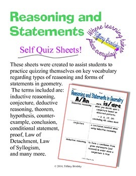 Preview of Reasoning and Statements in Geometry Self Quiz Sheets for High School and Others