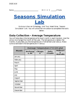 Preview of Reasons For Seasons Virtual Lab