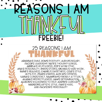 Preview of Reasons I am Thankful for Students Slide FREEBIE