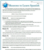 Reasons to Learn Spanish: Reading, Activities & Substitute Plan