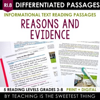 Preview of Reasons and Evidence Passages - RI.8 - Print & Interactive Digital