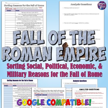Preview of Reasons for the Fall of the Roman Empire Sorting Activity