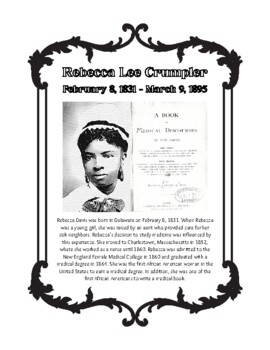 Rebecca Lee Crumpler (February 8) Black History - Information/Coloring Sheet