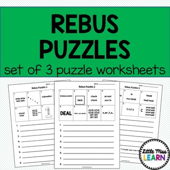 Rebus Puzzle Worksheets by Little Miss Learn | Teachers Pay Teachers