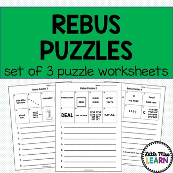 rebus puzzle worksheets teaching resources teachers pay teachers