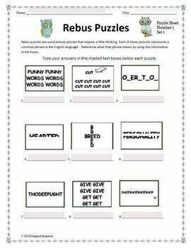 Rebus Puzzles 1 Distance Learning Digital Version Google Classroom