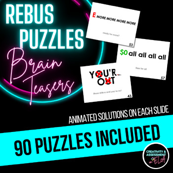 Preview of Rebus Puzzles Brain Teasers Animated Solutions PowerPoint with Answer Key
