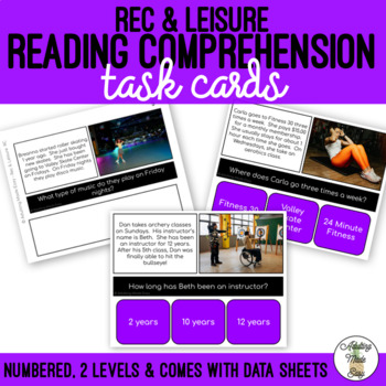 Preview of Rec & Leisure Simplified Reading Comprehension Task Cards