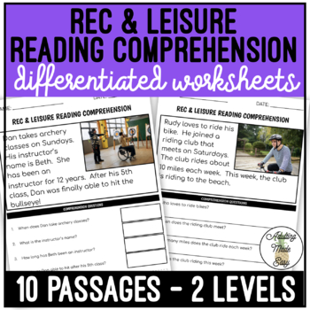 Preview of Rec & Leisure Simplified Reading Comprehension Worksheets