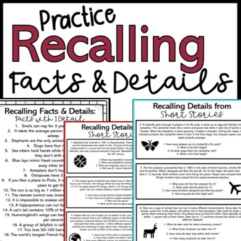 Teacher Made Reading Resource Comprehension Center Recalling Facts & Details 
