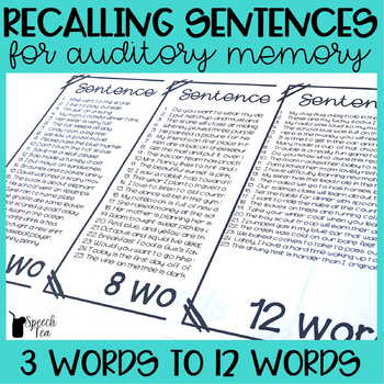 Preview of Recalling Sentences for Auditory Memory & Auditory Processing Speech Therapy