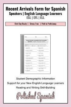 Preview of Recent Arrival Form for Spanish Speakers | English Language Learners