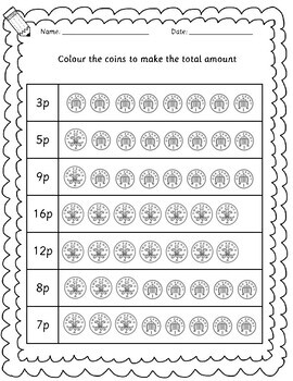 reception year 1 uk maths coin value 10 worksheets with uk coin flashcards