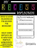 Recess Reflection Worksheet (Behavior Management)