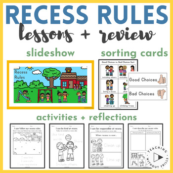 Preview of Recess Rules Slideshow, Sort, Activities, Worksheets, Posters for K-2 PBIS