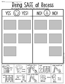 Recess and Playground Safety Sort Page for Kindergarten & First Grade