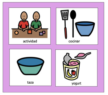 Preview of Receta Taza de Yogur (Yogurt Cup) Palabras básicas (Core Vocabulary) SPANISH