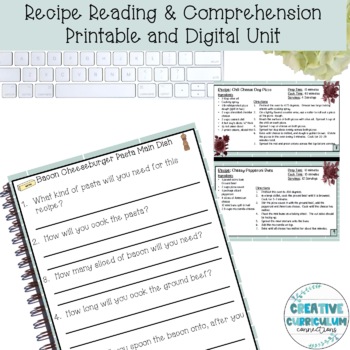 Preview of Recipe Book and Recipe Reading & Comprehension Printable Unit