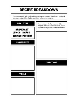 Preview of Recipe Breakdown Worksheet