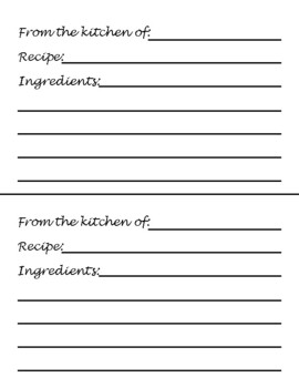 Preview of Recipe Card Printable