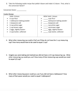 Recipe Conversion Worksheet with Answer Key (Culinary Arts) | TpT