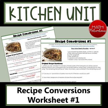 Preview of Recipe Conversions Worksheet #1