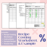 Recipe Costing Worksheet | Kitchen Math, FCS, FACS, CTE, C