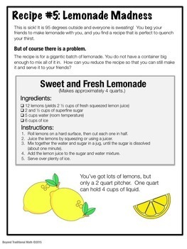 Recipe Disasters! Benchmark/Equivalent Fraction Problem Solving (Grade 3-4)