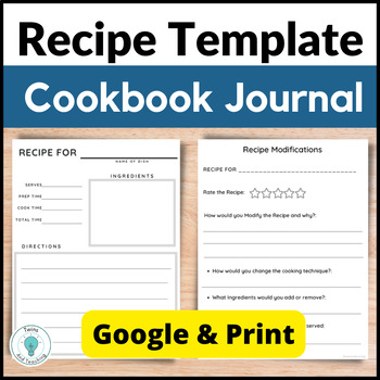 Preview of Family and Consumer Science Recipe Template Cookbook Journal for FACS - Culinary