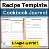 Family and Consumer Science Recipe Template Cookbook Journ