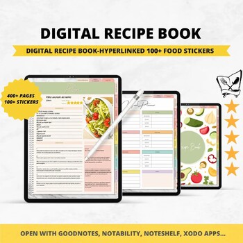 Preview of Recipe Notebook for GoodNotes Notability iPad Hyperlinked Cookbook Chef Notebook
