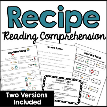 Preview of Recipe Reading Comprehension Worksheets Set 1 Life Skills and Functional Reading