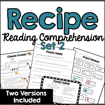 Preview of Recipe Reading Comprehension Worksheets Set 2 - Functional Literacy