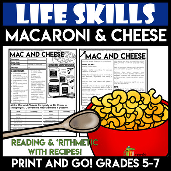 Preview of Recipe Reading Life Skills Special Education Activities Functional Math Cooking