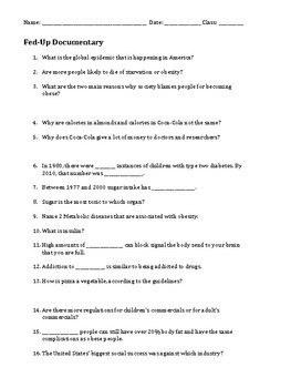 Fed Up 2014 Documentary Video Guide Worksheet By Films For Fcs