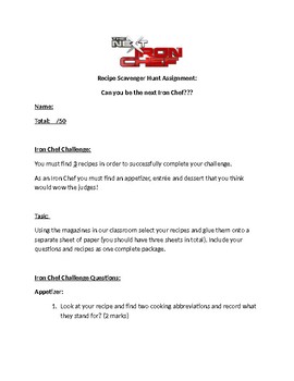Preview of Recipe Scavenger Hunt Assignment