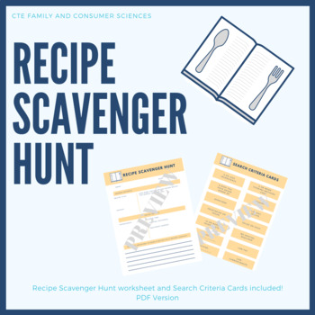 Preview of Recipe Scavenger Hunt Worksheet (Culinary Arts, Cooking) - PDF Version